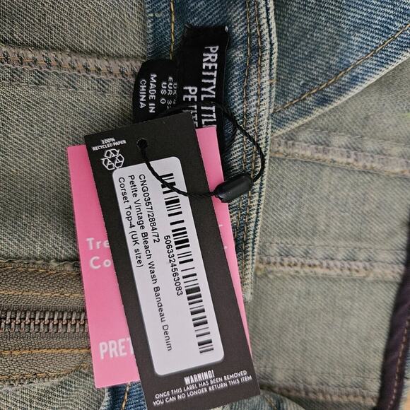 PrettyLittleThing Petite VTG Bleach Wash Bandeau Denim Corset Top- sz US 0 NWT - Picture 5 of 7